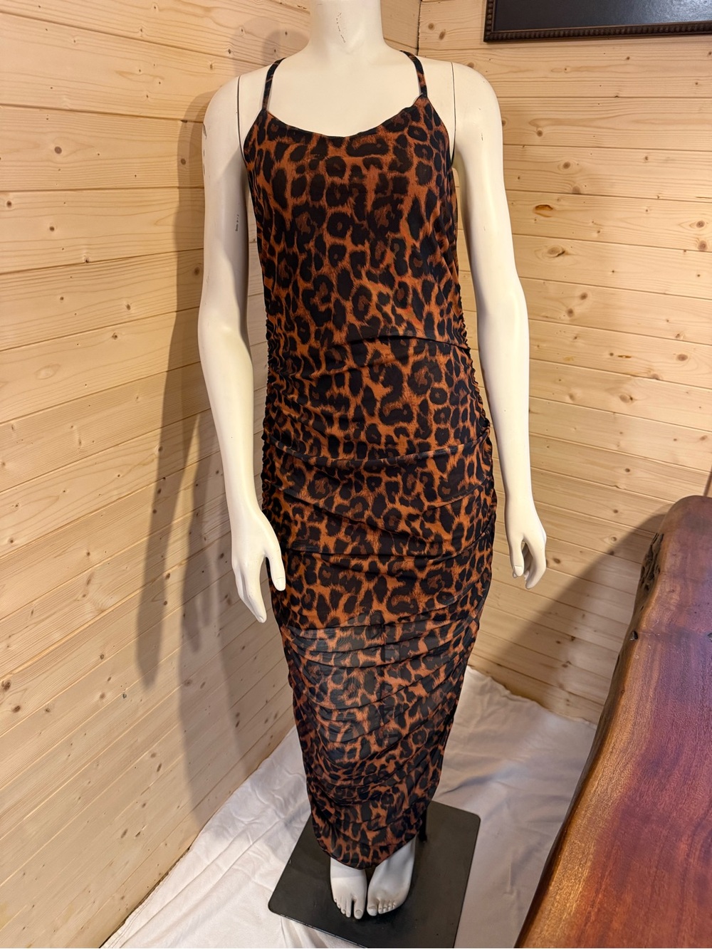 Leopard Print Slip Maxi Dress - Brown/Black